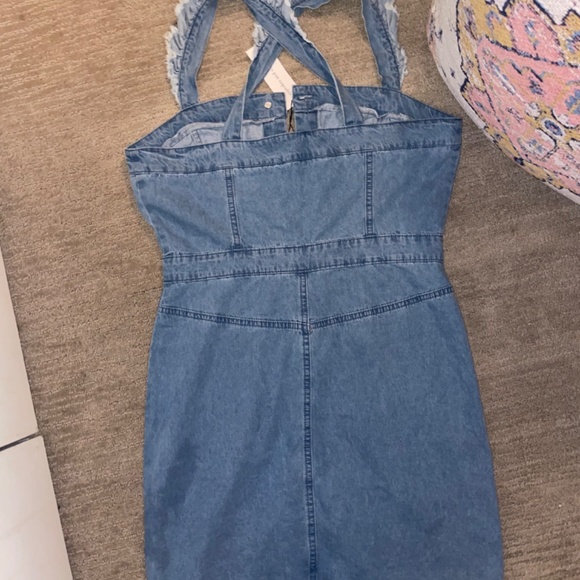DENIM DRESS RUFFLE CROSS BACK - Picture 2 of 3
